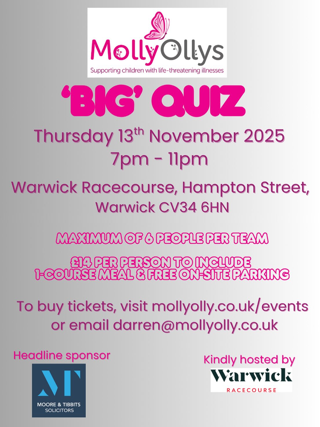 Molly Ollys Quiz sponsored by Moore & Tibbits Solicitors 